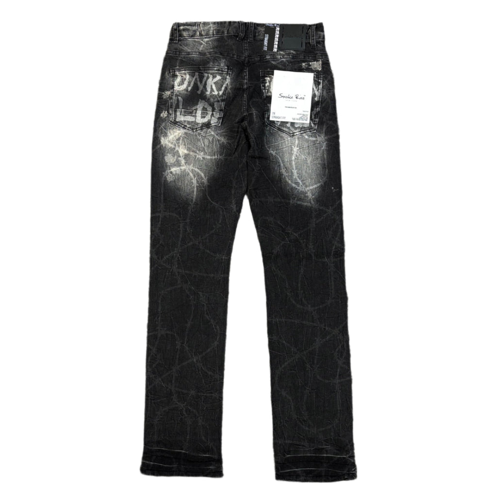 SMOKE RISE Long Slim Washed Tapestry Jeans