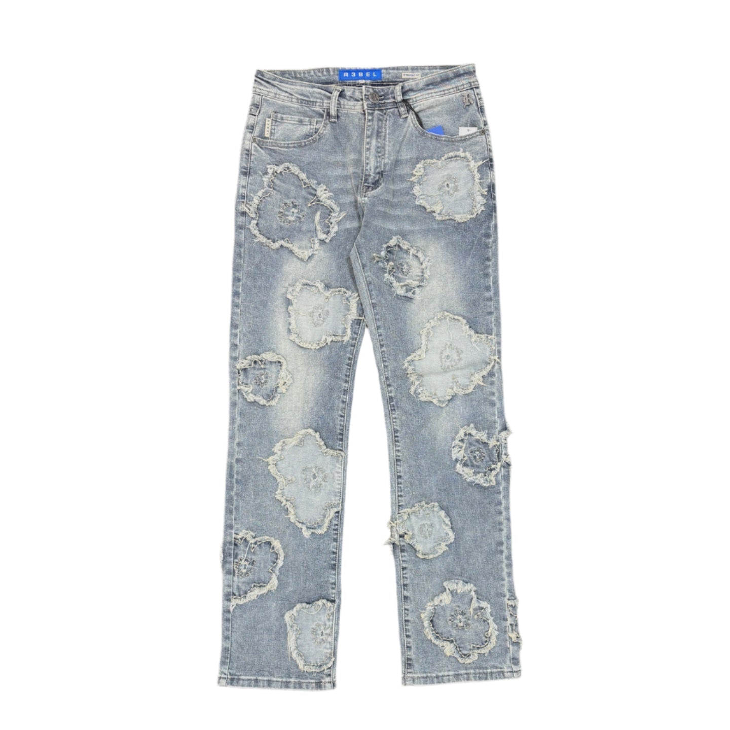 R3BEL Floral Straight Fit Jeans - Medium Blue