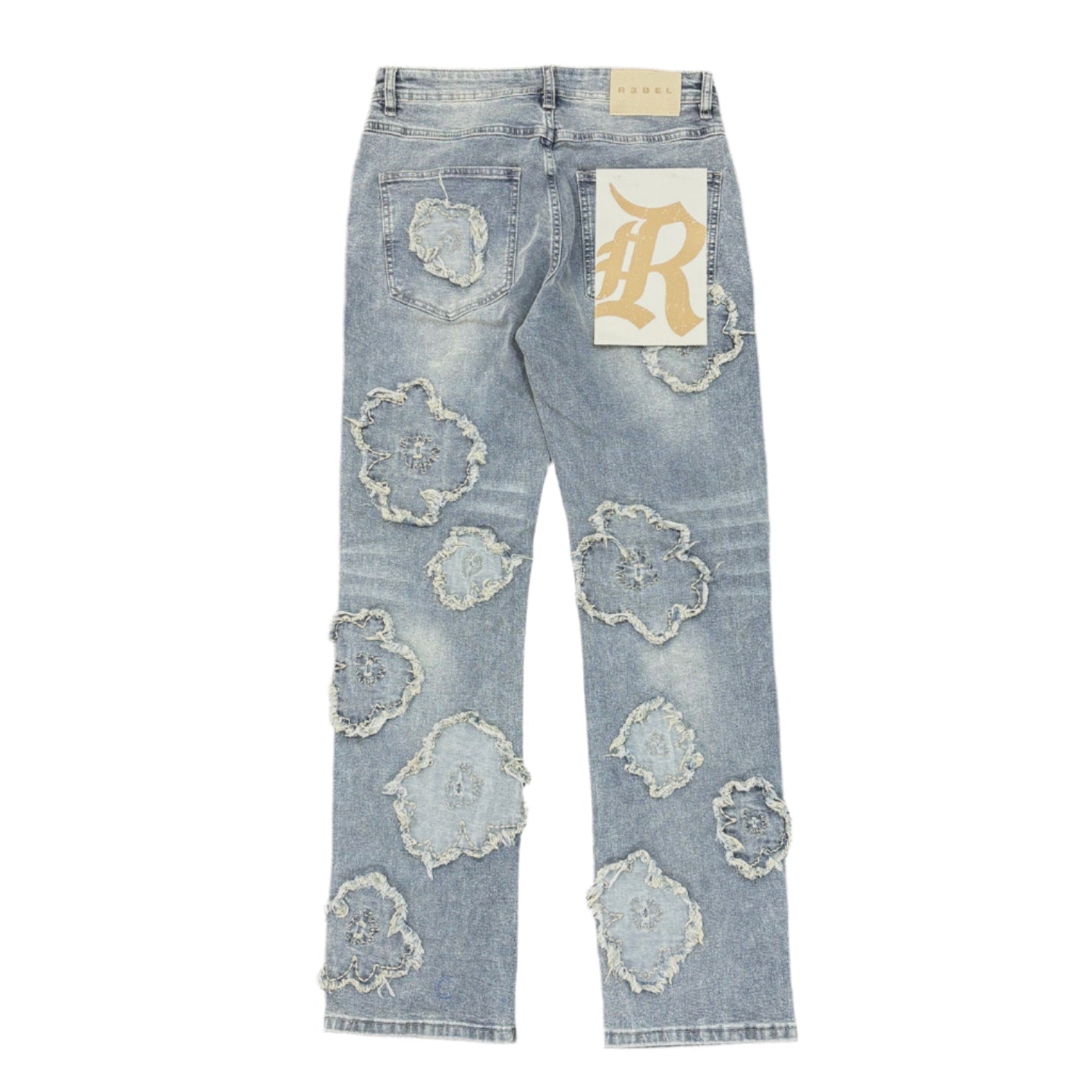 R3BEL Floral Straight Fit Jeans - Medium Blue