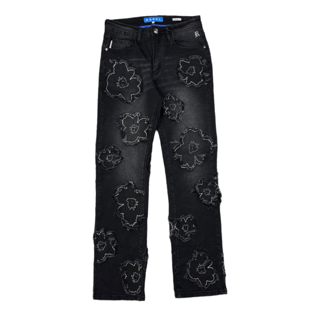 R3BEL Floral Straight Fit Jeans - Black