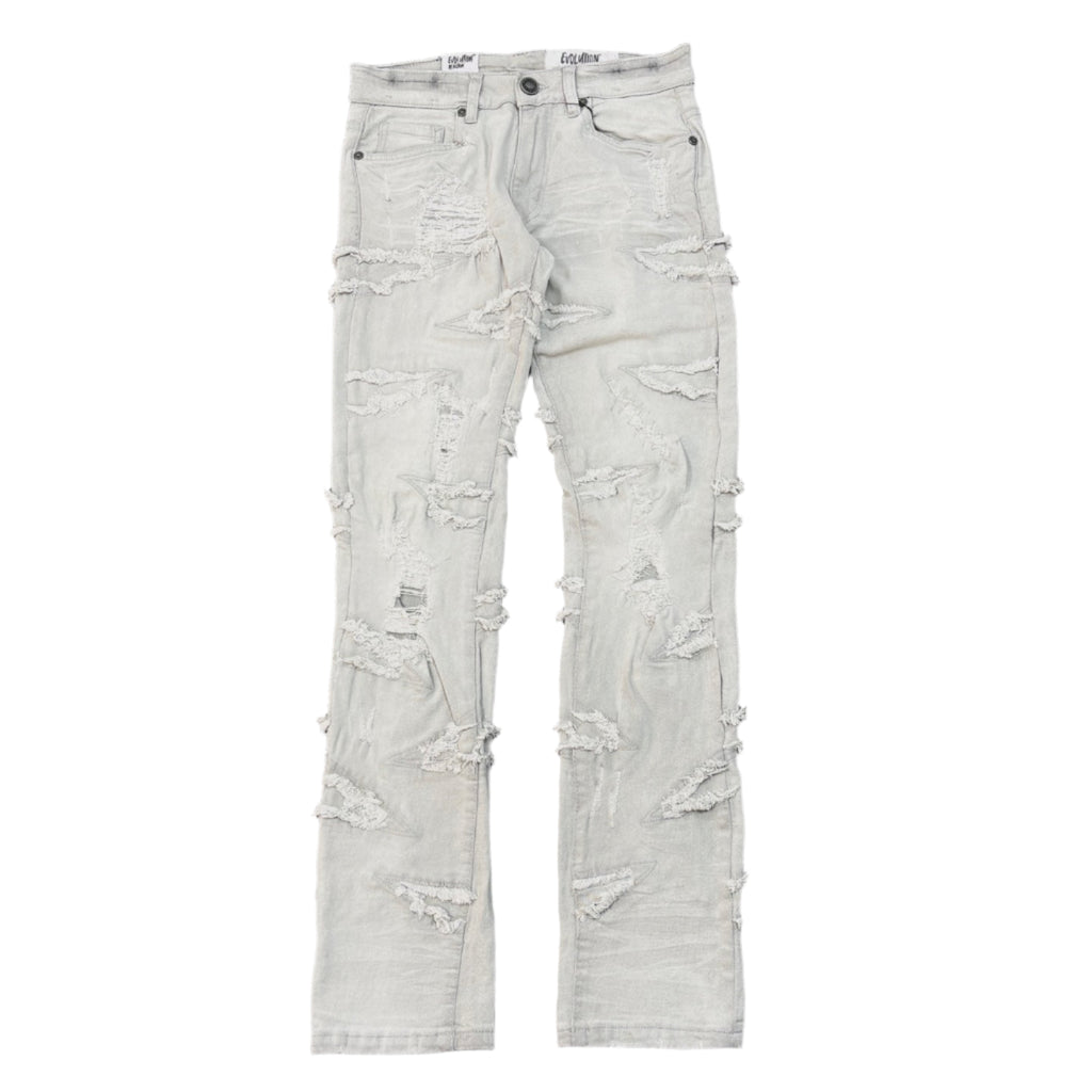 EVOLUTION Slim Fit Ripped Denim Pants - Grey