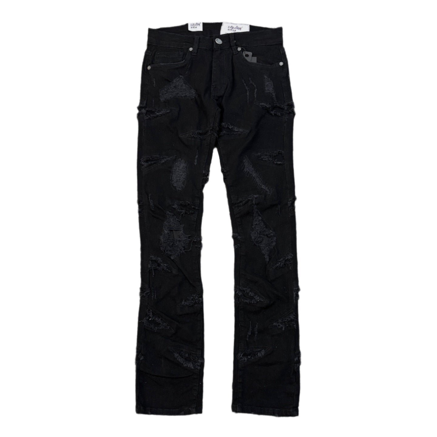 EVOLUTION Slim Fit Ripped Denim Pants - Jet Black