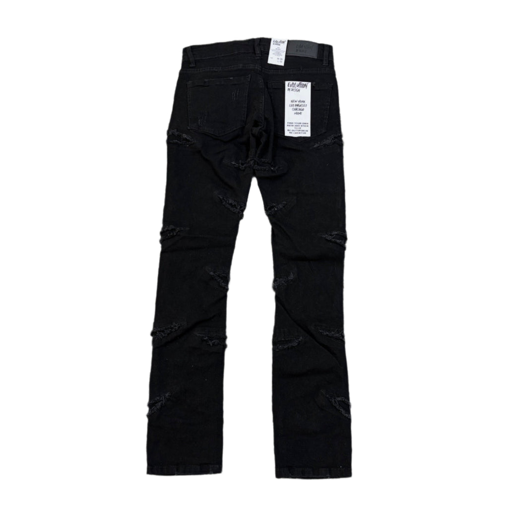 EVOLUTION Slim Fit Ripped Denim Pants - Jet Black
