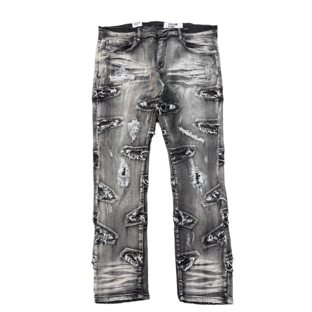EVOLUTION Slim Fit Ripped Denim Pants - Wash Black