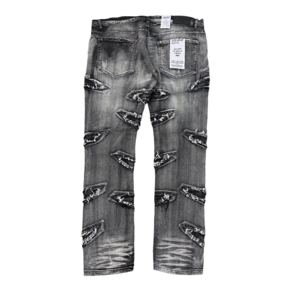 EVOLUTION Slim Fit Ripped Denim Pants - Wash Black
