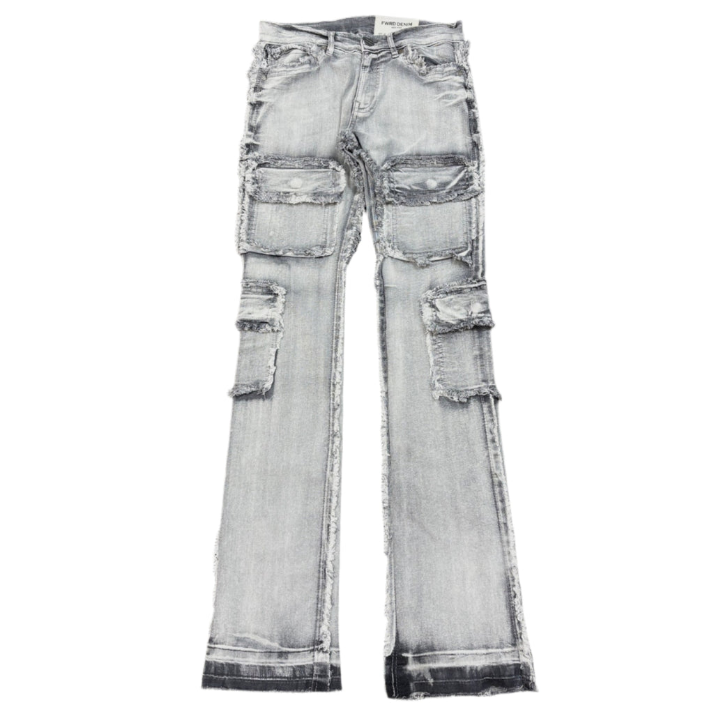 EVOLUTION Multi Pockets Ripped Stacked Jeans