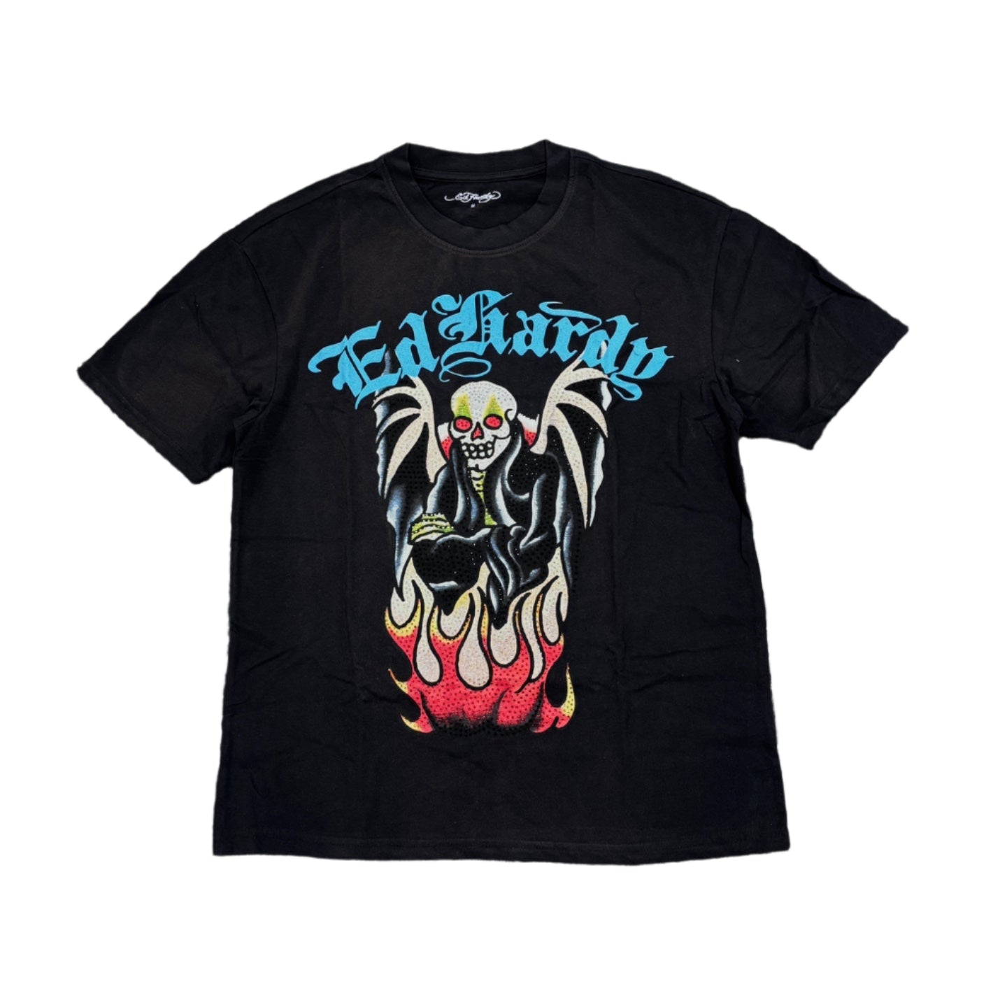 ED HARDY Fire Lord Box Vintage Wash Rhinestone Tee