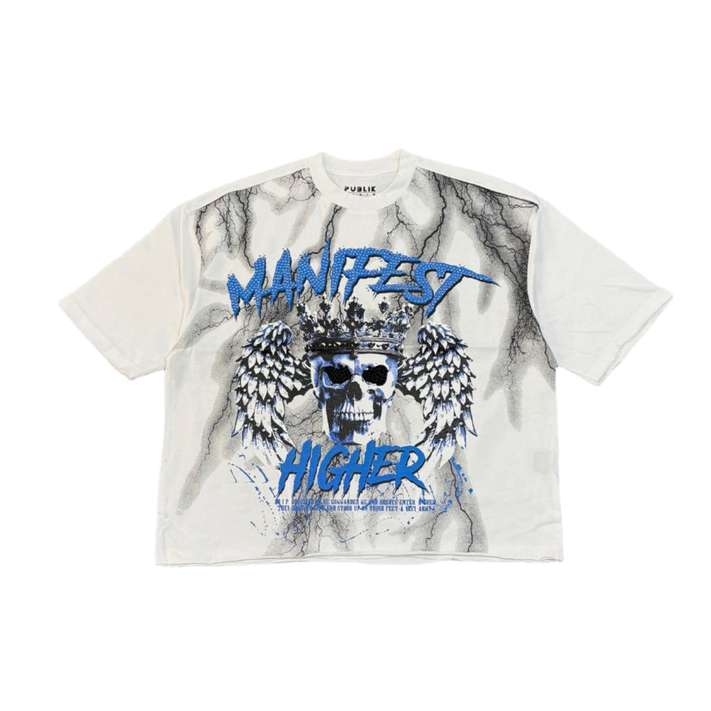 PUBLIK Manifest Higher Rhinestone Graphic Crop Tee