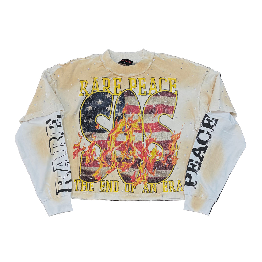 RARE PEACE SOS Crop Long Sleeve T-Shirt