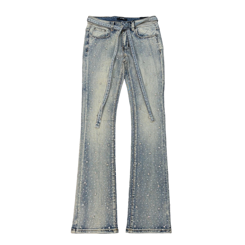 KINDRED Rhinestone Stack Jeans With Jean Belt String