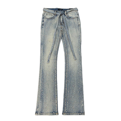 KINDRED Rhinestone Stack Jeans With Jean Belt String