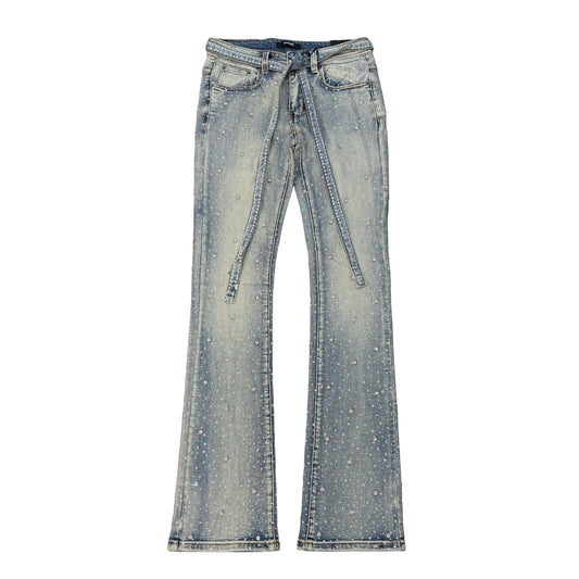 KINDRED Rhinestone Stack Jeans With Jean Belt String