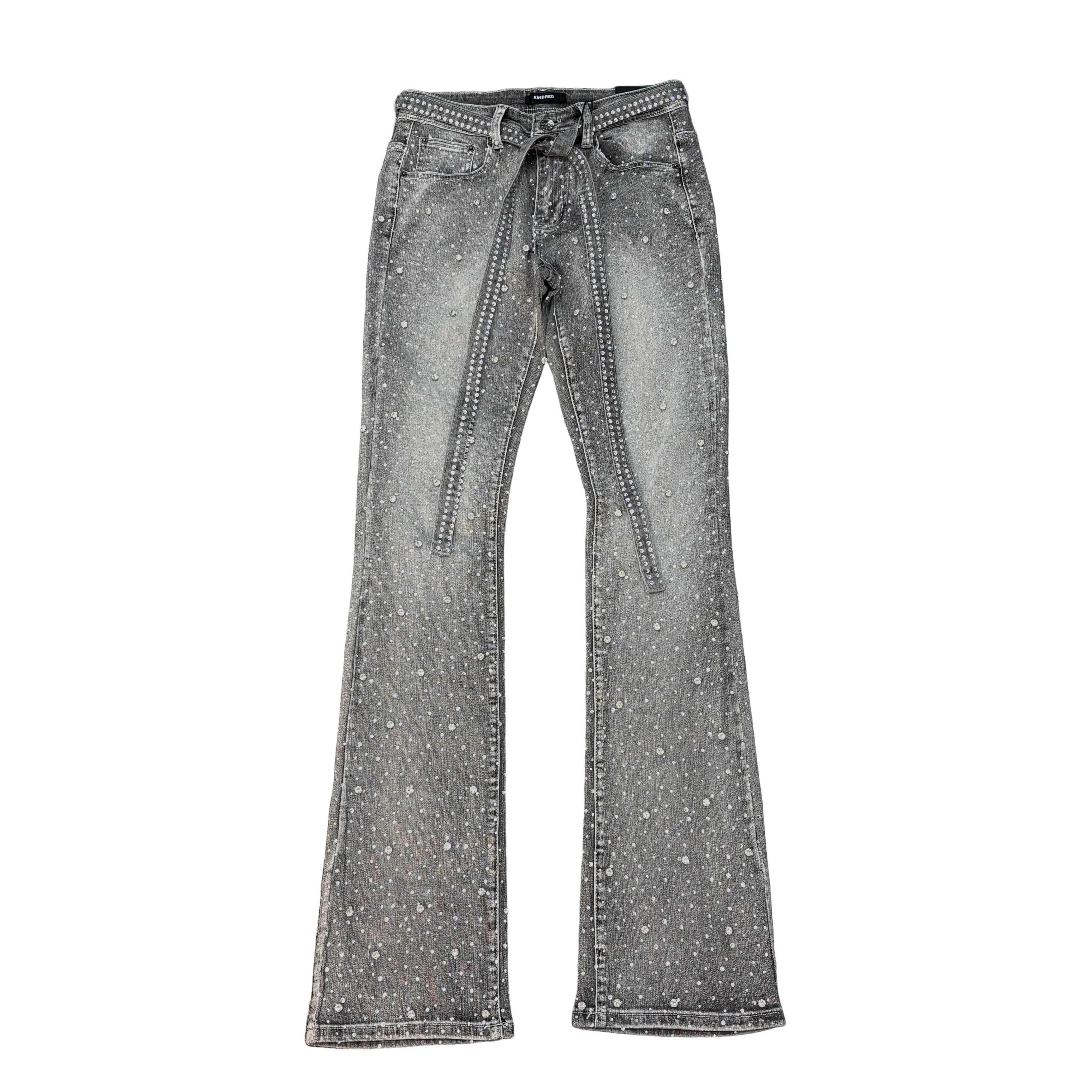 KINDRED Rhinestone Stack Jeans With Jean Belt String