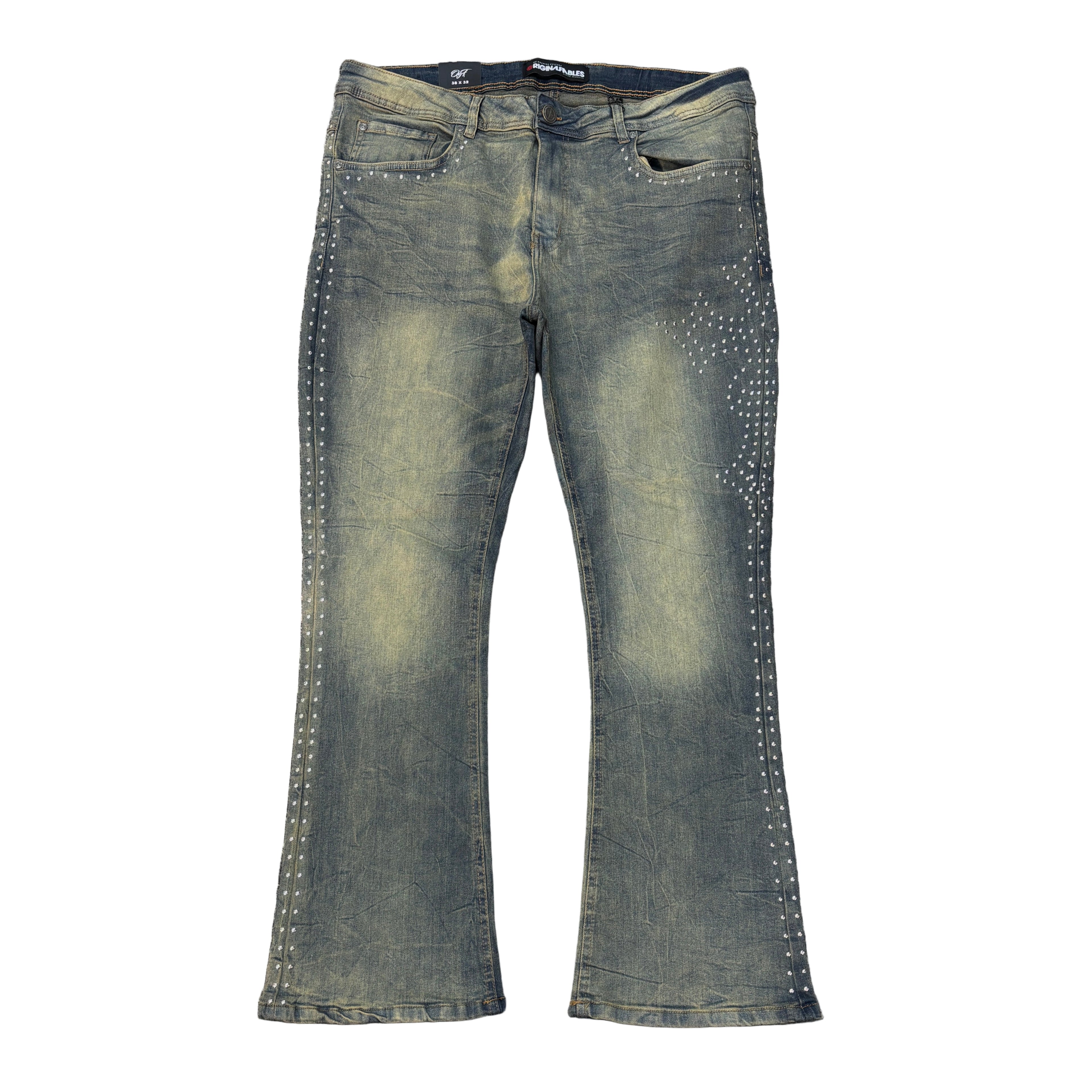 ORIGINAL FABLES Washed Rhinestone Stacked Jeans