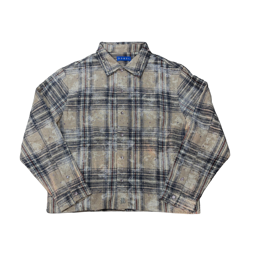 R3BEL Rhinestone Crop Paid Shirt