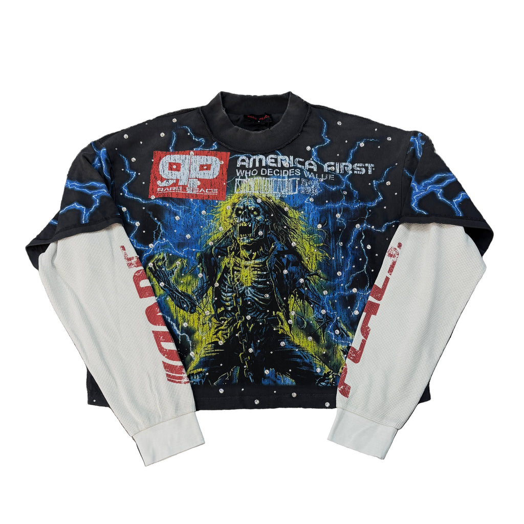 RARE PEACE Electrocuted Graphic Crop Long Sleeve T-shirt