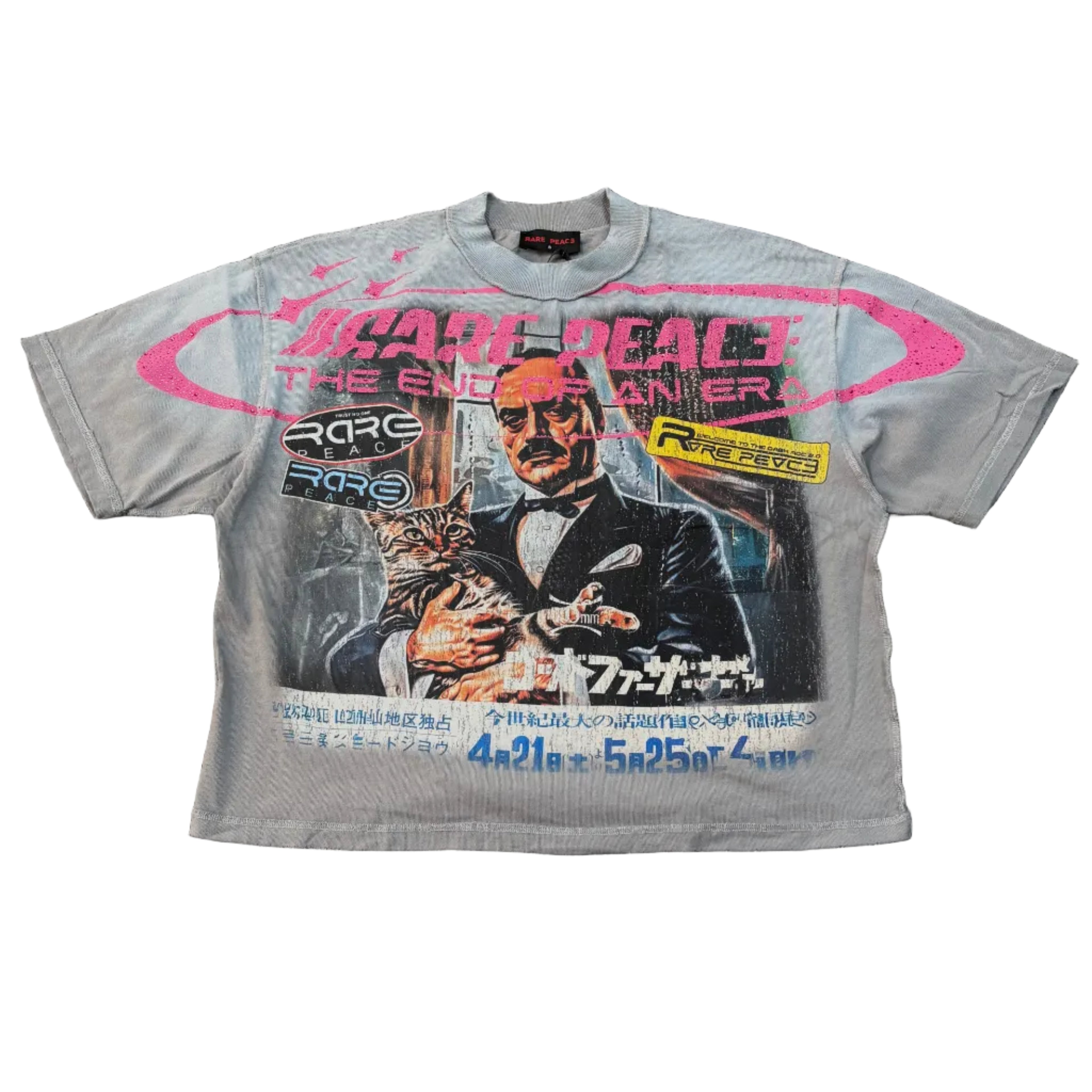 RARE PEACE Wise Man Love Puss Graphic Oversize Tee