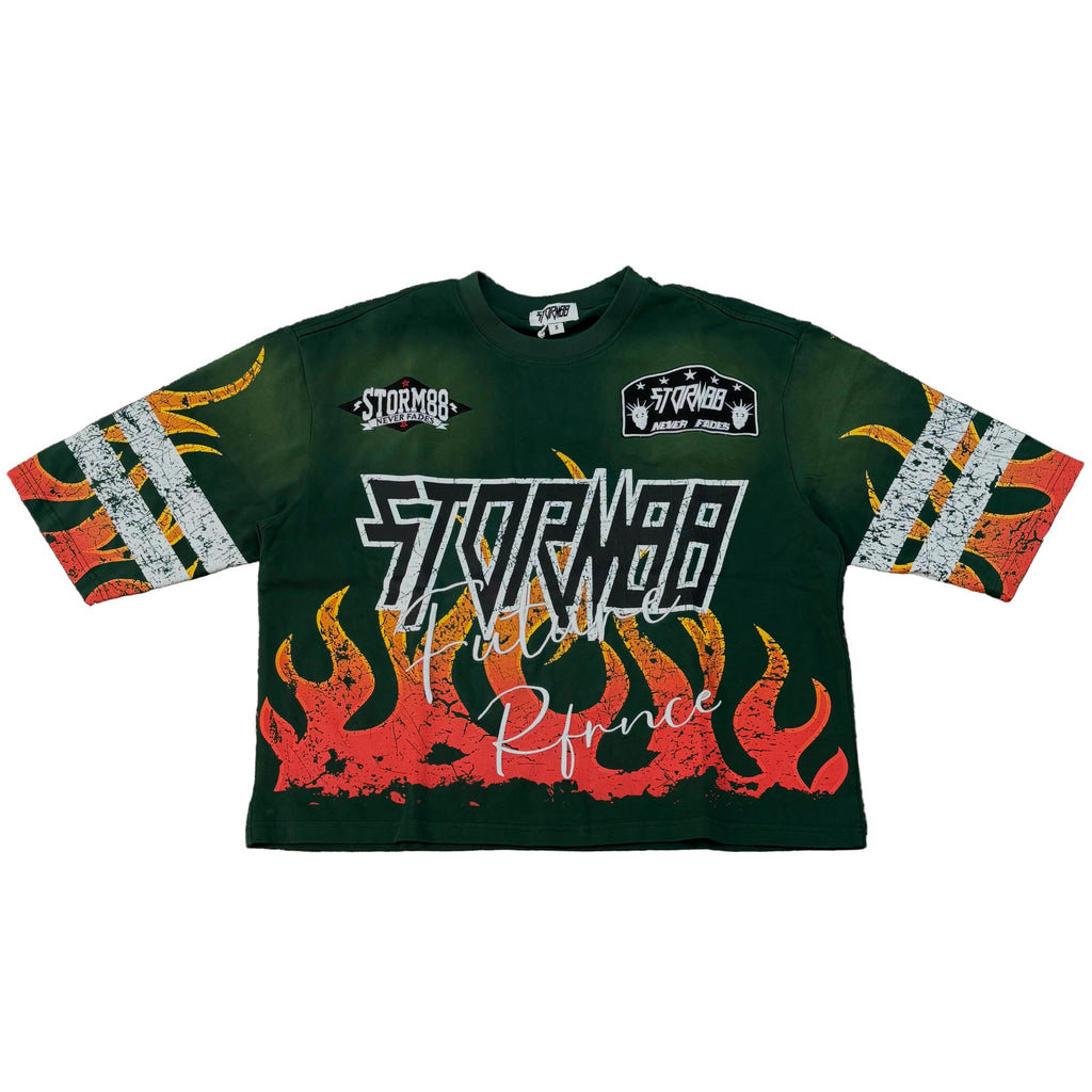 KLEEP STORM88 Washed 3/4 Sleeve Crop Top Tee – S/N Jersey