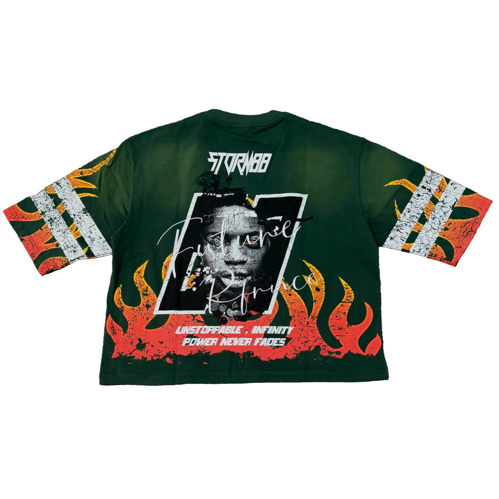 KLEEP STORM88 Washed 3/4 Sleeve Crop Top Tee – S/N Jersey