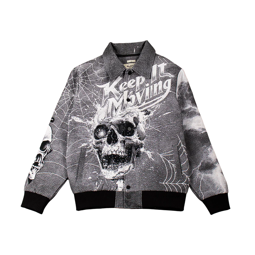 MAJESTIC Keep it Moving Tapestry Rhinestone Grey Jacket