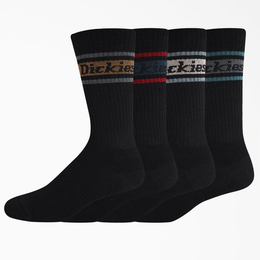 DICKIES Rugby Stripe Socks, Size 6-12, 4-Pack - Black