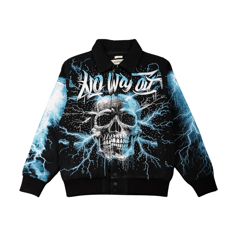 MAJESTIC No Way Out Tapestry and Leather Rhinestone Jacket