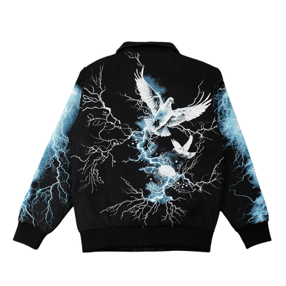 MAJESTIC No Way Out Tapestry and Leather Rhinestone Jacket