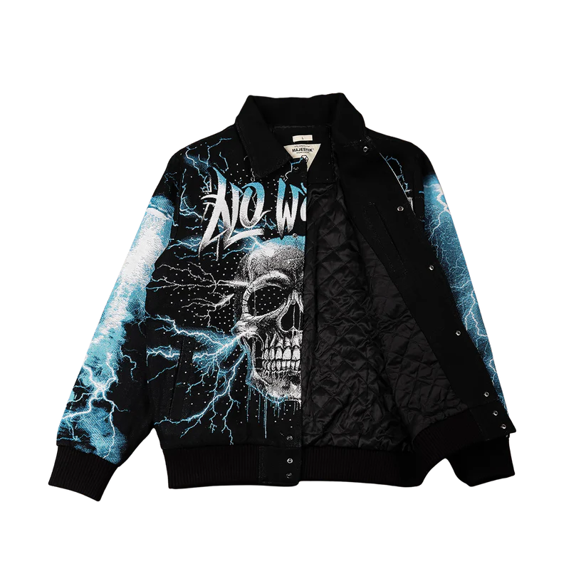 MAJESTIC No Way Out Tapestry and Leather Rhinestone Jacket