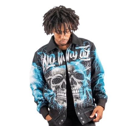 MAJESTIC No Way Out Tapestry and Leather Rhinestone Jacket