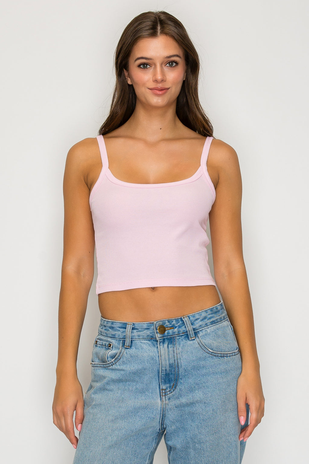 ROSIO Ribbed Spaghetti Crop Tank Top