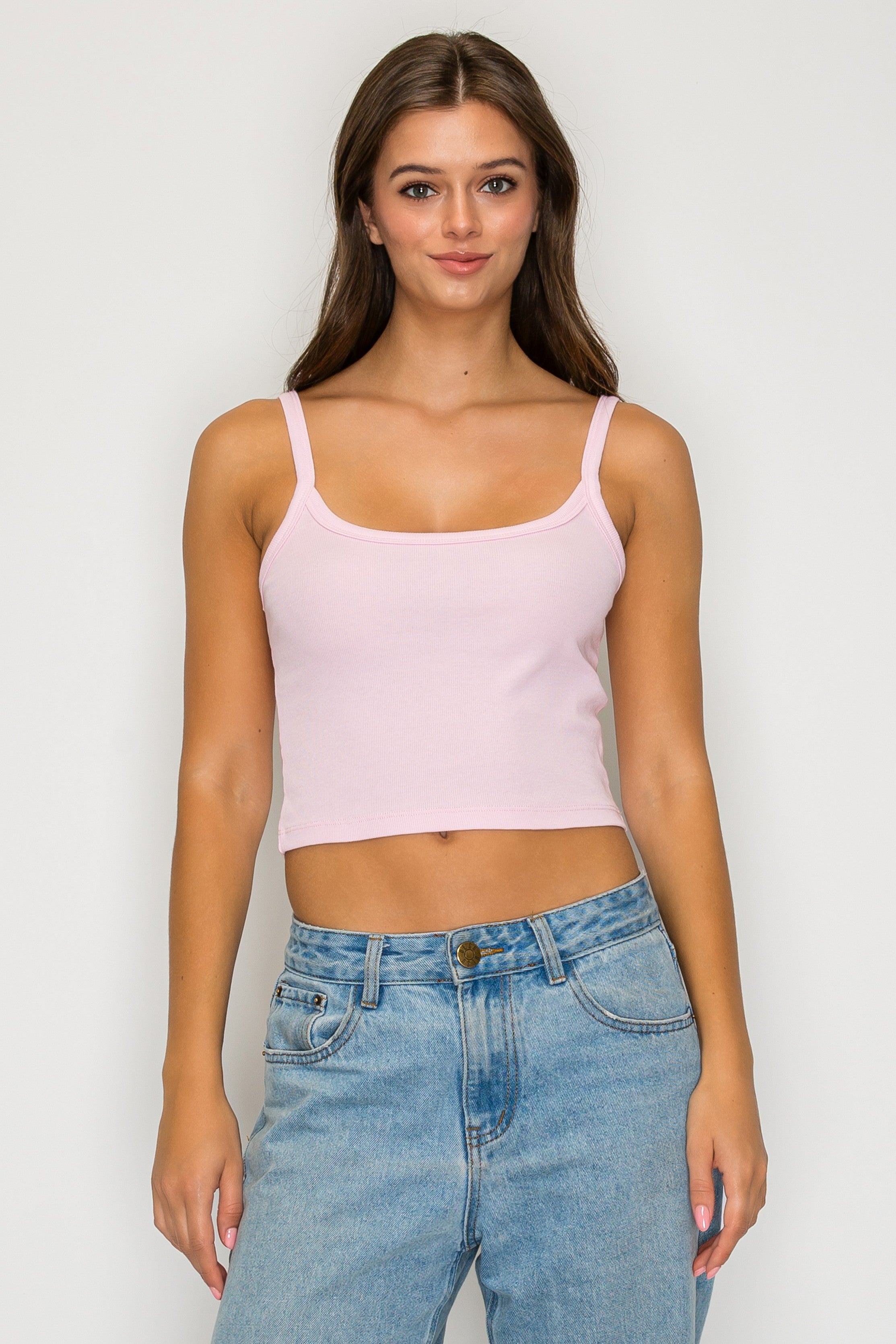 ROSIO Ribbed Spaghetti Crop Tank Top