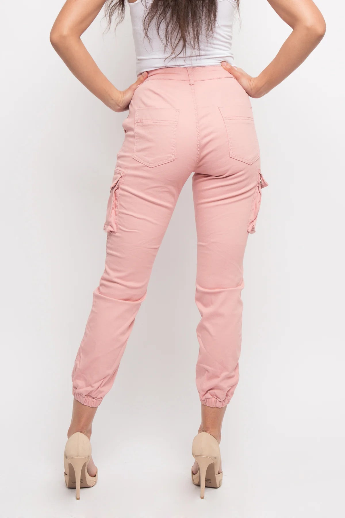 Women's Essential Basic Cropped Colored Cargo Joggers - Pink