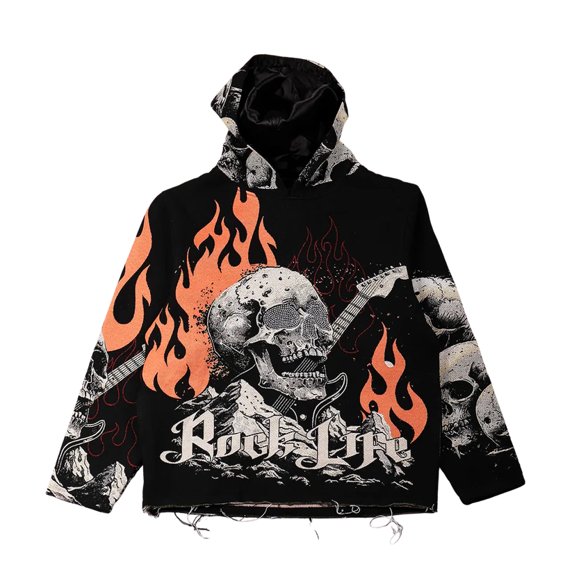 MAJESTIC Rock Life Tapestry Rhinestone Graphic Hoodie