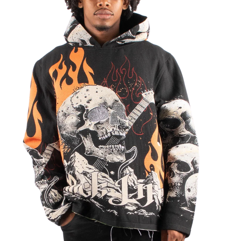 MAJESTIC Rock Life Tapestry Rhinestone Graphic Hoodie