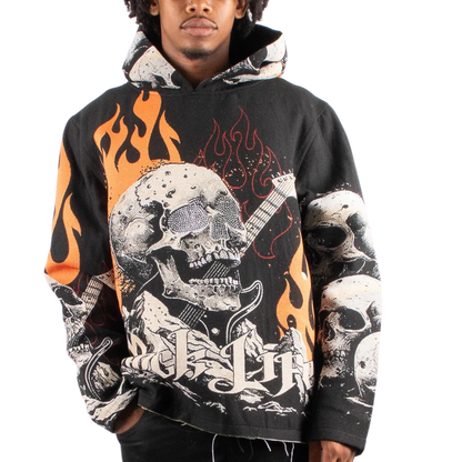 MAJESTIC Rock Life Tapestry Rhinestone Graphic Hoodie