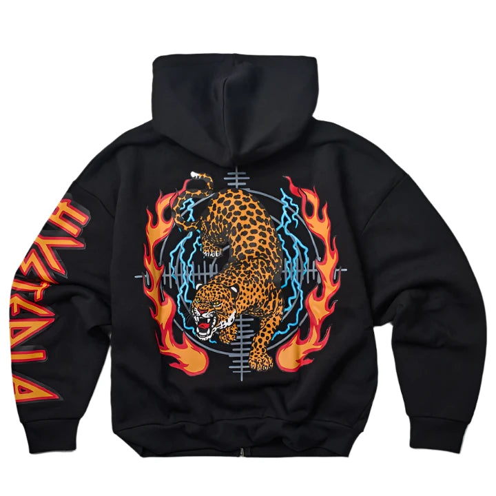 REASON Def Leppard Zip Graphic Print Hoodie