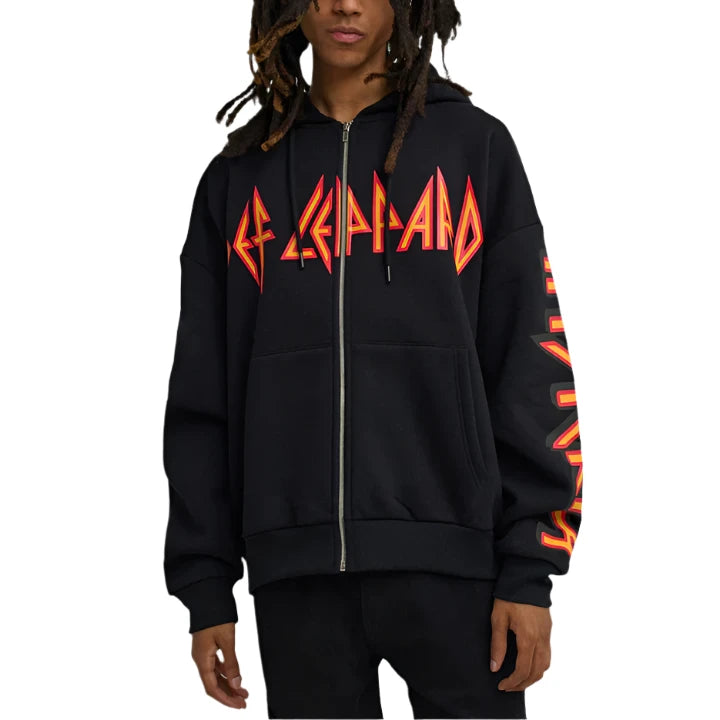 REASON Def Leppard Zip Graphic Print Hoodie