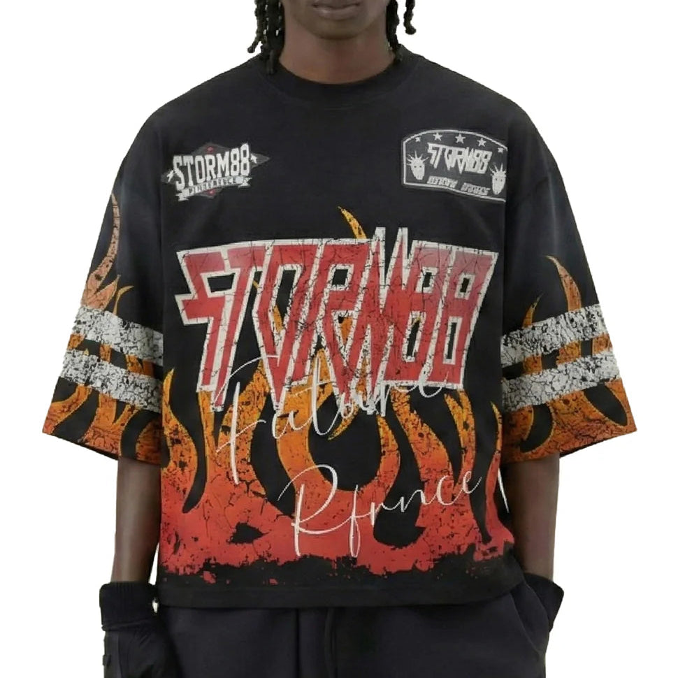 KLEEP STORM88 Washed 3/4 Sleeve Crop Top Tee – S/N Jersey