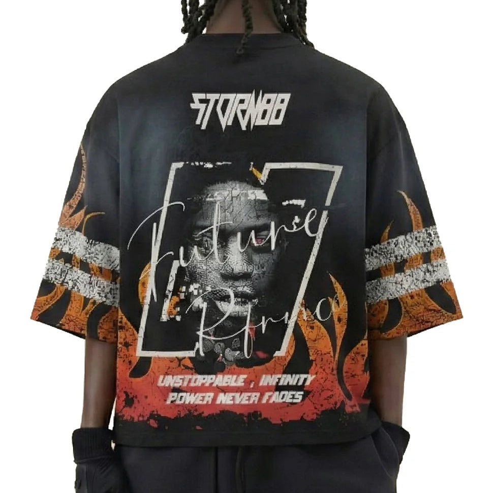 KLEEP STORM88 Washed 3/4 Sleeve Crop Top Tee – S/N Jersey