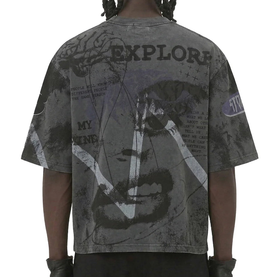 STORM88 Washed 3/4 Sleeve Crop Top Tee - S/N Jersey