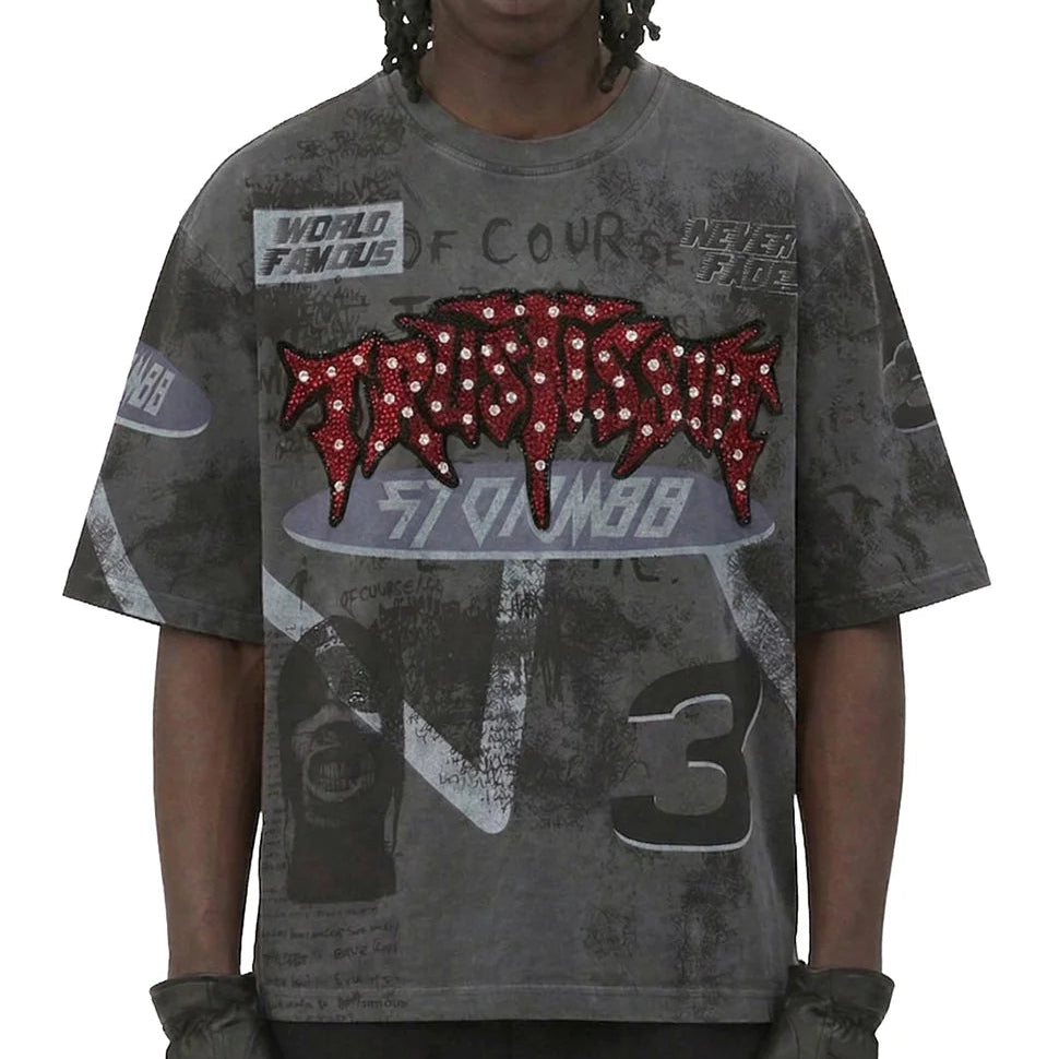 STORM88 Washed 3/4 Sleeve Crop Top Tee - S/N Jersey