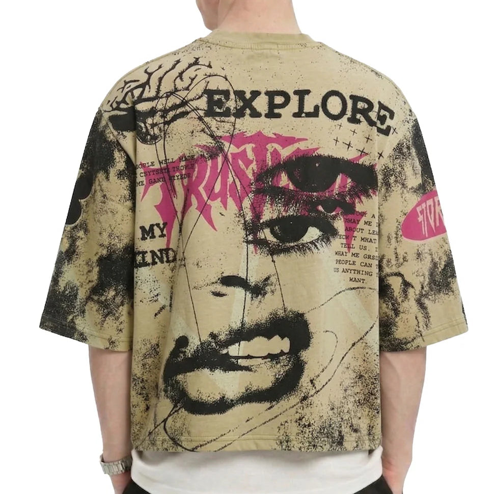 STORM88 Washed 3/4 Sleeve Crop Top Tee - S/N Jersey