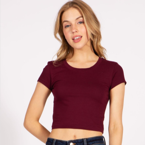Women's Basic Solid Short Sleeve Stretch Crop Top