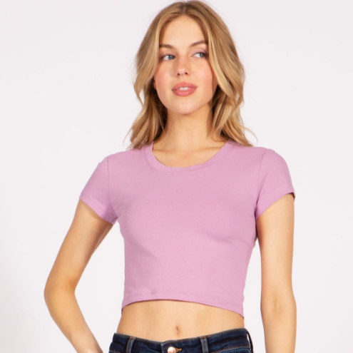 Women's Basic Solid Short Sleeve Stretch Crop Top – K MOMO