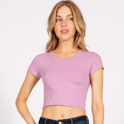 Women's Basic Solid Short Sleeve Stretch Crop Top