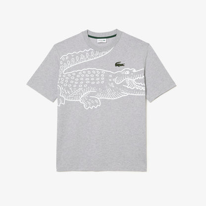 LACOSTE Men’s Crew Neck Loose Fit Crocodile Print T-Shirt