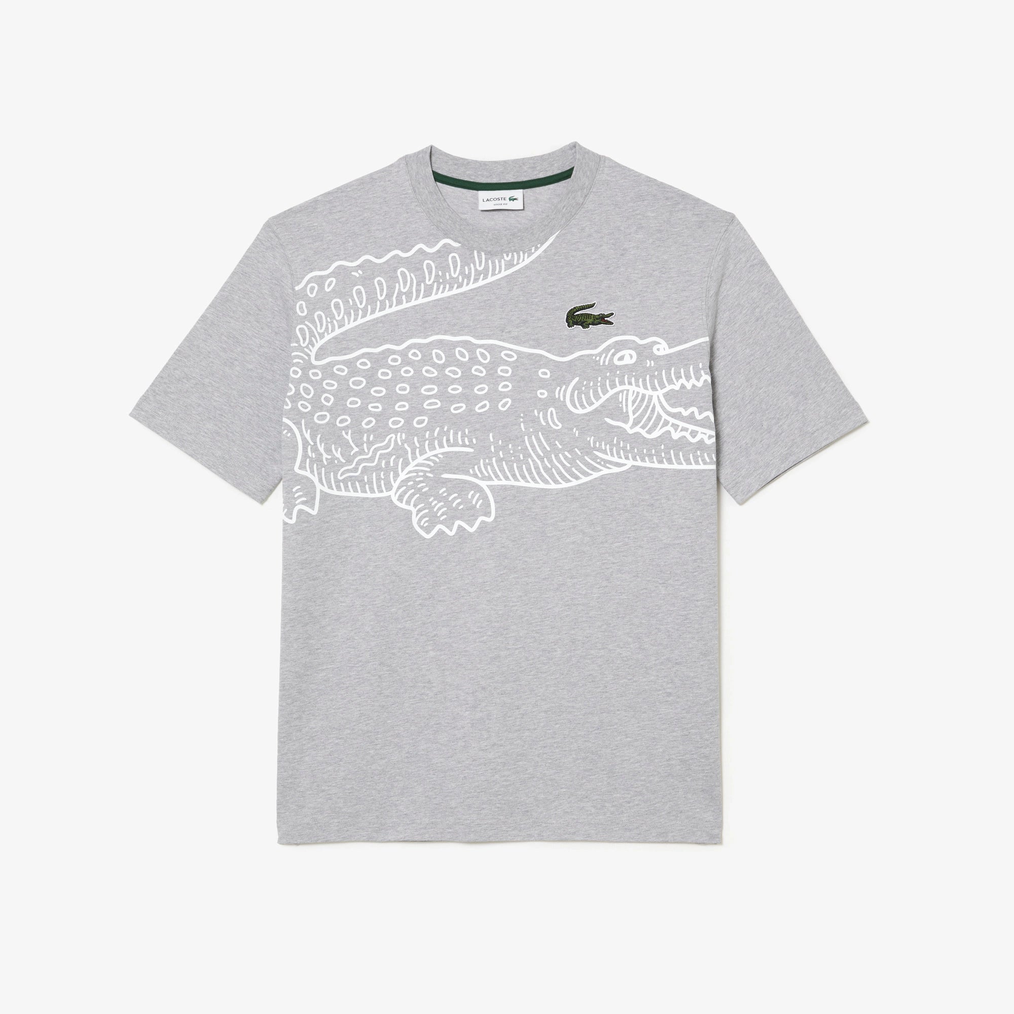 – K MOMO Men\'s Loose Crocodile Print Fit Crew LACOSTE T-Shirt Neck
