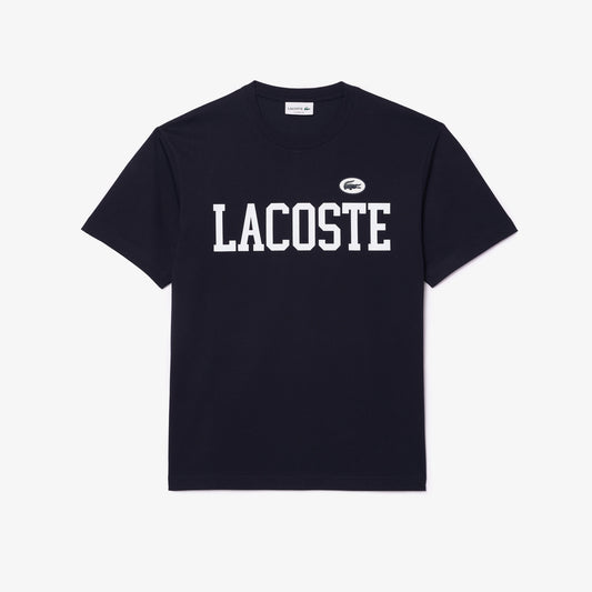 LACOSTE Men's Cotton Contrast Print & Badge T-shirt - Navy