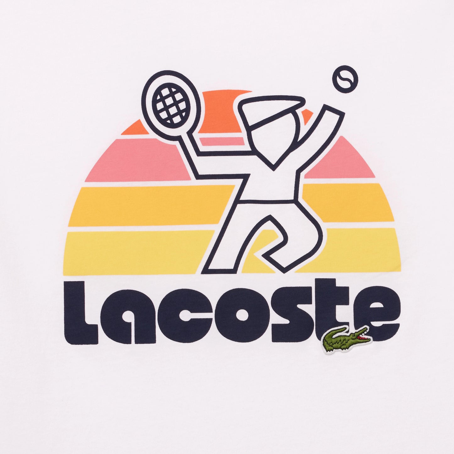 LACOSTE Men's Washed Effect Tennis Print T-shirt- White