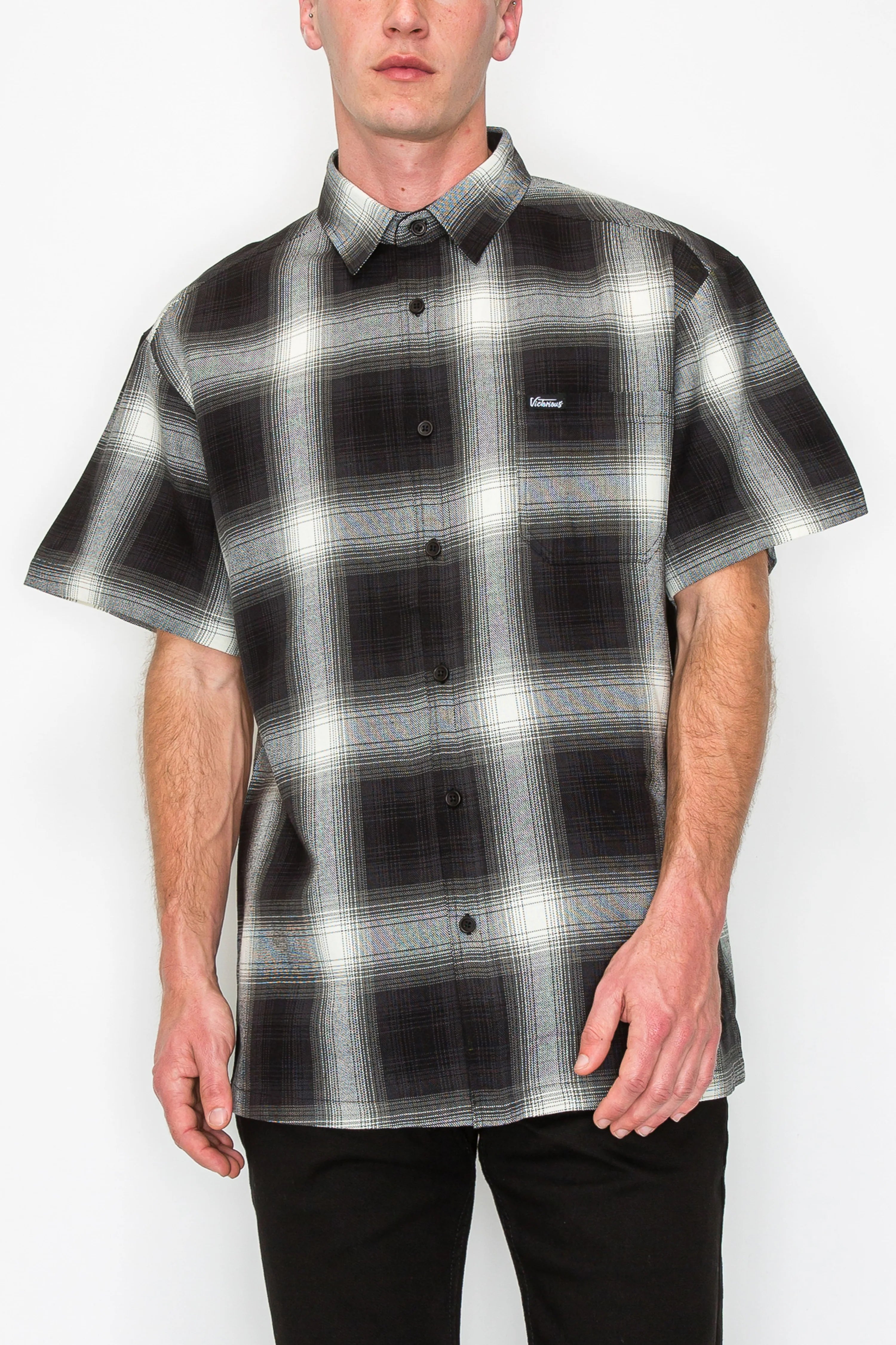 VICTORIOUS Woven Plaid Button Down S/S